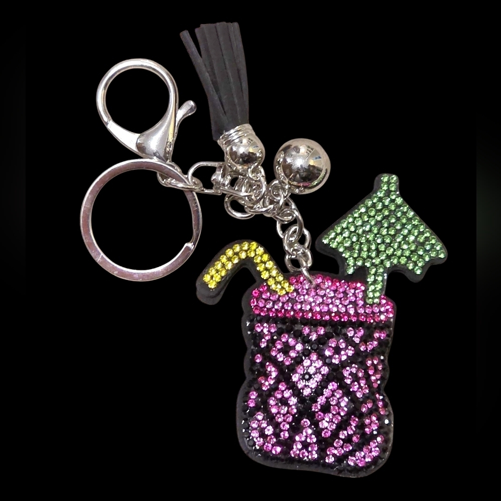 Pineapple with Straw and Umbrella Bling Bag Charm And Keychain